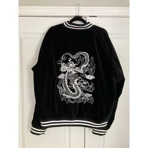 Lansky Bros Tallia Velvet Bomber Jacket Black Asian Dragon 90s Y2K Streetwear XL